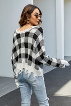 Load image into Gallery viewer, Plaid Frayed Trim V-Neck Sweater
