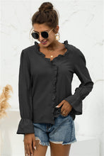 Load image into Gallery viewer, Frill Trim V-Neck Flounce Sleeve Shirt
