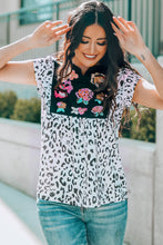 Load image into Gallery viewer, Leopard Notched Neck Short Sleeve Tee

