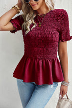 Load image into Gallery viewer, Smocked Round Neck Peplum Blouse
