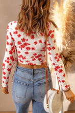 Load image into Gallery viewer, Floral Ribbed Surplice Crop Top

