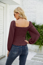 Load image into Gallery viewer, Frill Hem Smocked Balloon Sleeve Blouse
