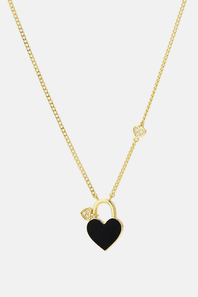 Inlaid Cubic Zirconia Heart-Shaped Lock Pendant Necklace