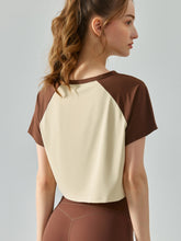 Load image into Gallery viewer, Round Neck Raglan Sleeve Cropped Sports Top
