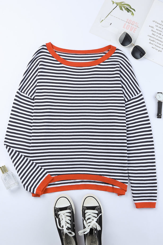 Contrast Striped Dropped Shoulder Sweater