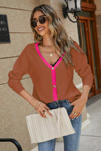 Load image into Gallery viewer, Contrast Dropped Shoulder V-Neck Cardigan
