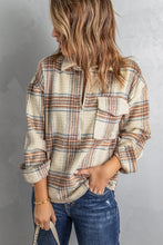 Load image into Gallery viewer, Plaid Half-Zip Collared Curved Hem Sweatshirt

