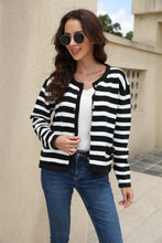 Load image into Gallery viewer, Striped Button Down Round Neck Cardigan
