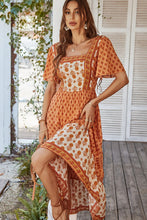 Load image into Gallery viewer, Bohemian Square Neck Flutter Sleeve Maxi Dress
