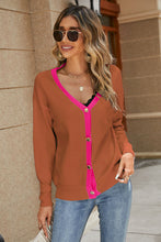 Load image into Gallery viewer, Contrast Dropped Shoulder V-Neck Cardigan
