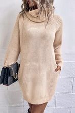 Load image into Gallery viewer, Turtleneck Raglan Sleeve Rib-Knit Dress with Pockets
