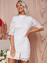 Load image into Gallery viewer, Scalloped Hem Half Sleeve Mock Neck Lace Dress
