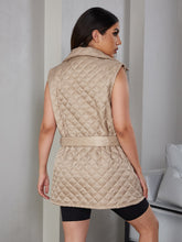 Load image into Gallery viewer, Belted Zip Up Quilted Vest with Pockets
