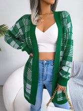 Load image into Gallery viewer, Plaid Open Front Ribbed Trim Longline Cardigan
