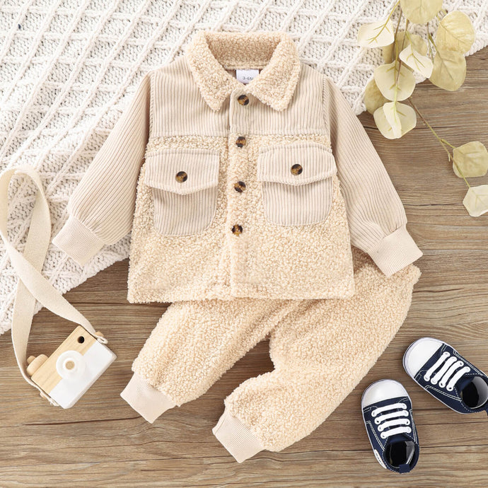 Baby Spliced Sherpa Jacket and Pants Set