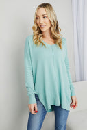 Zenana Sweater Weather Full Size Center Seam Tunic Sweater in Dusty Green