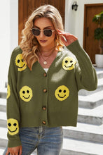 Load image into Gallery viewer, Smiley Face Ribbed Trim V-Neck Cardigan

