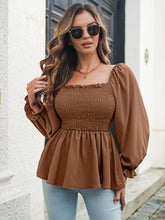 Load image into Gallery viewer, Frill Trim Square Neck Smocked Peplum Top
