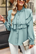Ruffled Button-Up Puff Sleeve Blouse