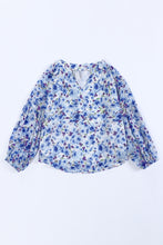 Load image into Gallery viewer, Girls Printed Notched Neck Puff Sleeve Blouse
