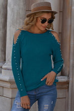 Load image into Gallery viewer, Round Neck Cold Shoulder Long Sleeve Sweater
