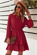 Load image into Gallery viewer, Tie Neck Smocked Waist Ruffle Hem Dress
