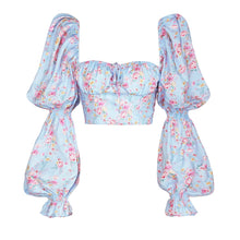 Load image into Gallery viewer, Cropped Sweetheart Neck Bubble Sleeve Blouse
