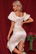 Load image into Gallery viewer, Printed Puff Sleeve Ruched Dress
