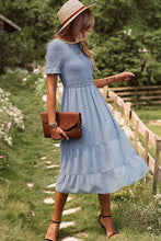Load image into Gallery viewer, Swiss Dot Smocked Round Neck Short Sleeve Midi Dress

