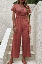 Load image into Gallery viewer, Short Puff Sleeve V-Neck Jumpsuit
