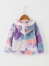 Load image into Gallery viewer, Girls Tie-Dye Zip Up Terrycloth Hooded Jacket
