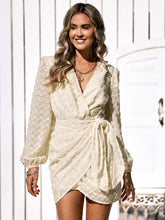 Load image into Gallery viewer, Textured Balloon Sleeve Tied Mini Dress
