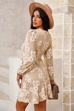 Load image into Gallery viewer, Pompom Trim Puff Sleeve Belted Lace Dress
