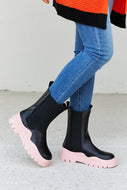 Weeboo Two-Tone Faux Leather Booties in Pink