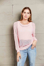 Load image into Gallery viewer, Double Take Openwork Round Neck Dropped Shoulder Knit Top
