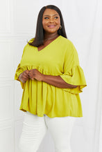 Load image into Gallery viewer, Celeste Look At Me Full Size Flowy Ruffle Sleeve Top in Lime
