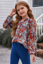 Load image into Gallery viewer, Girls Printed Notched Neck Puff Sleeve Blouse
