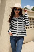 Load image into Gallery viewer, Striped Button Down Round Neck Cardigan
