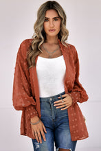 Load image into Gallery viewer, Swiss Dot Smocked Cuff Open Front Sheer Top DIBS SWISS
