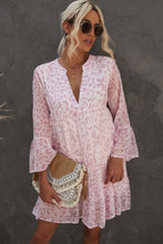 Load image into Gallery viewer, Printed Notched Neck Flare Sleeve Tiered Dress
