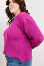 Load image into Gallery viewer, Heimish Losing Track Full Size Hem Detail Rib-Knit Sweater in Magenta
