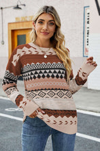 Load image into Gallery viewer, Geometric Dropped Shoulder Round Neck Sweater
