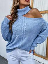 Load image into Gallery viewer, Mixed Knit Cold-Shoulder Turtleneck Sweater
