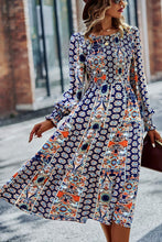 Load image into Gallery viewer, Patchwork Smocked Puff Sleeve Tiered Midi Dress

