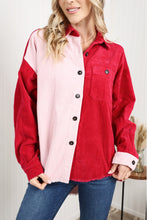 Load image into Gallery viewer, GeeGee Full Size Two-Tone Raw Hem High-Low Corduroy Jacket
