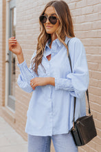 Load image into Gallery viewer, Trendy Pin Striped Collard Dolman Button down Shirt

