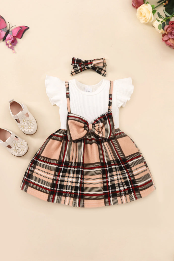 Baby Girl Plaid Bow Detail Pinafore Skirt