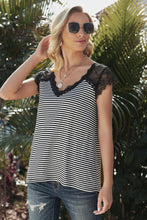 Load image into Gallery viewer, DIBS 3978 Printed Spliced Lace Scalloped V-Neck Blouse
