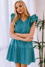 Load image into Gallery viewer, Ruffle Shoulder Tie-Neck Tiered Dress
