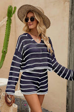 Load image into Gallery viewer, Striped Openwork Knit Hoodie and Shorts Set
